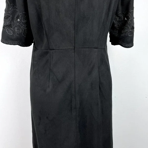 Bar III Black Embroidered Faux Suede Mini Shift Dress Size Large - Picture 10 of 13